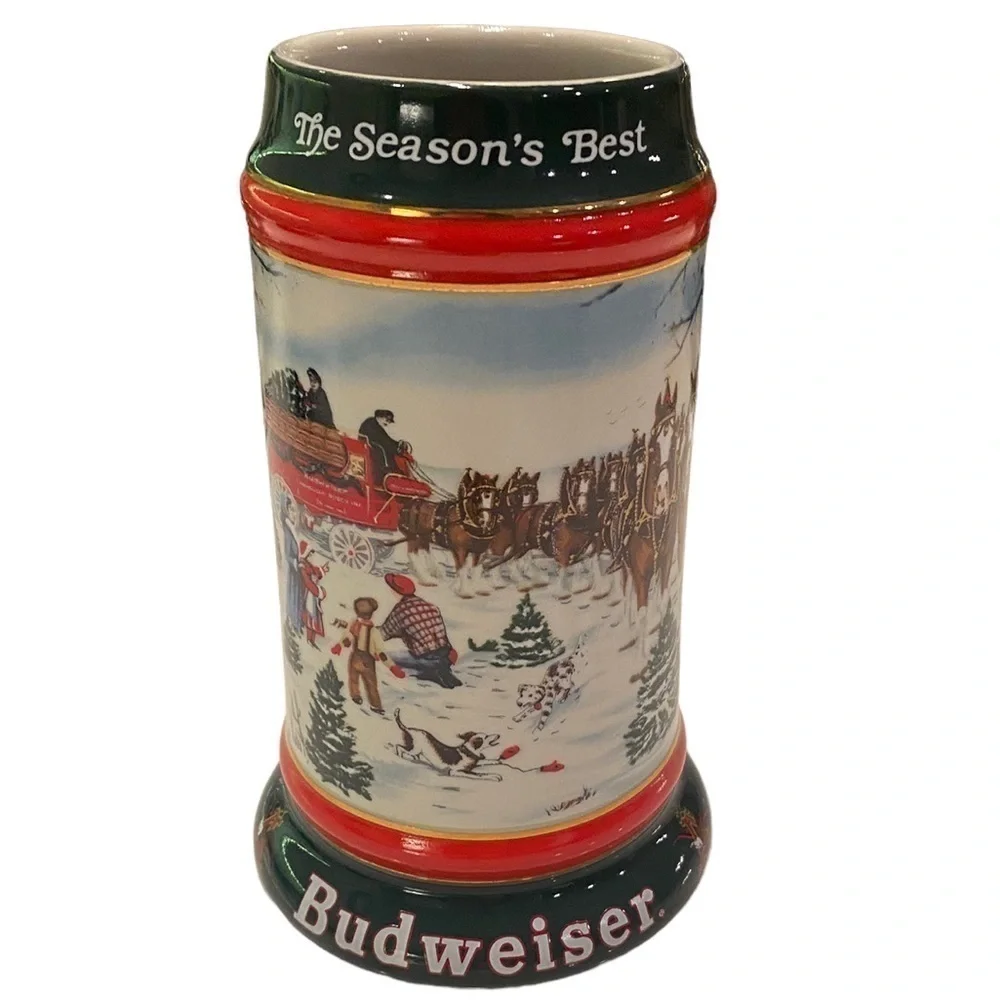 1991 Budweiser Beer Stein Mug The Season's Best Christmas Clydesdale Bud Vintage